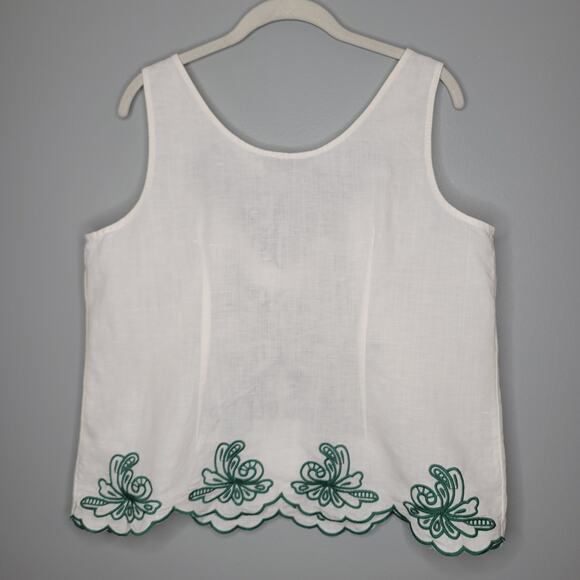 Talbots Linen Cotton Tank Top‎ Women's Size L Petite White Green Summer Coastal - Picture 6 of 9